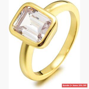 Emerald Cut Solitaire Engagement Ring Yellow Gold Plated Size 6
